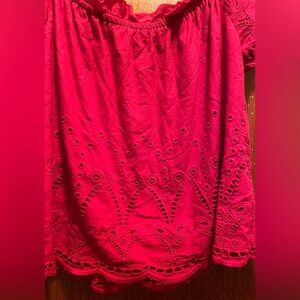 Women’s Off-Shoulder Eyelet Top in Bright Pink